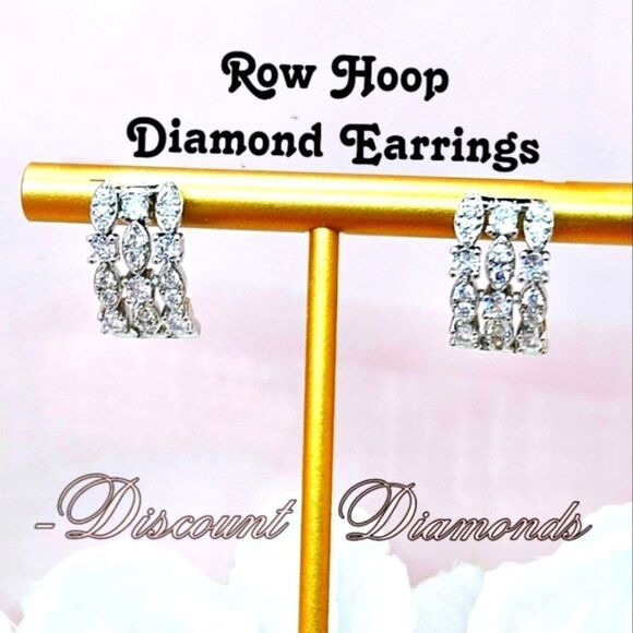 Clear White Baguette Diamond Earrings on 925 Sterling Silver - Picture 4 of 13